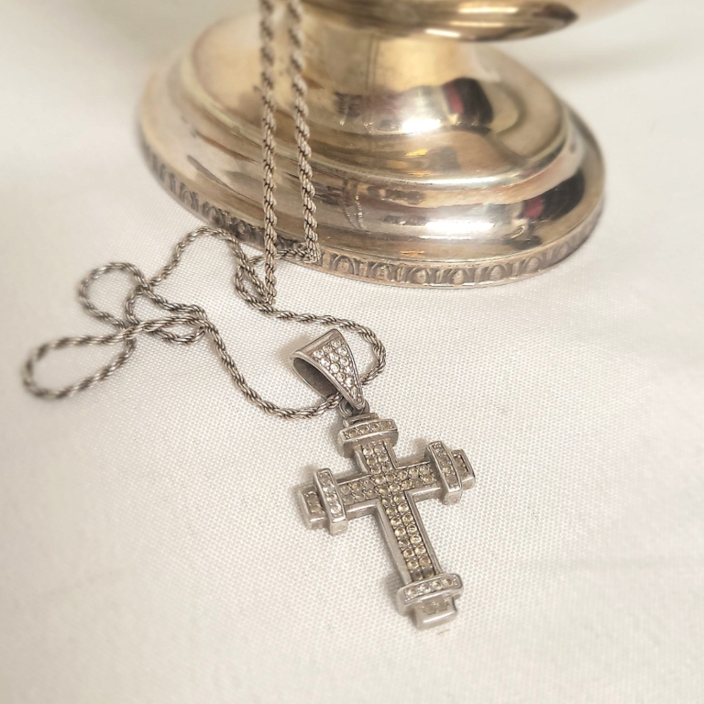 Men's Silver 925pj Italy  Poda Cross Pendant Necklace